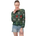 Beautiful Knitted Christmas Pattern Banded Bottom Chiffon Top View1