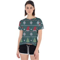 Beautiful Knitted Christmas Pattern Open Back Sport T-shirt by Ket1n9