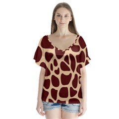 Animal Print Girraf Patterns V-neck Flutter Sleeve Top by Ket1n9