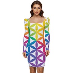 Heart Energy Medicine Women Long Sleeve Ruched Stretch Jersey Dress by Ket1n9