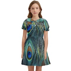 Feathers Art Peacock Sheets Patterns Kids  Bow Tie Puff Sleeve Dress