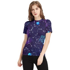 Realistic Night Sky Poster With Constellations Women s Short Sleeve Rash Guard