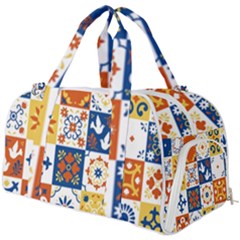 Mexican Talavera Pattern Ceramic Tiles With Flower Leaves Bird Ornaments Traditional Majolica Style Burner Gym Duffel Bag by Ket1n9