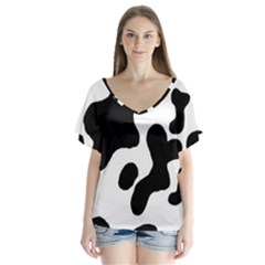 Cow Pattern V-neck Flutter Sleeve Top by Ket1n9