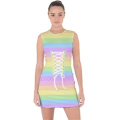 Cute Pastel Rainbow Stripes Lace Up Front Bodycon Dress