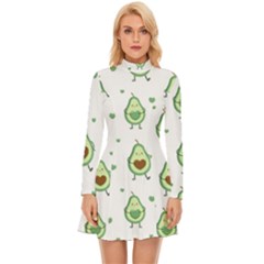 Cute Seamless Pattern With Avocado Lovers Long Sleeve Velour Longline Dress by Ket1n9