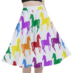 Colorful Horse Background Wallpaper A-line Full Circle Midi Skirt With Pocket by Hannah976