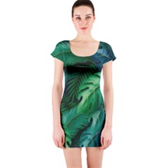 Tropical Green Leaves Background Short Sleeve Bodycon Dress by Hannah976