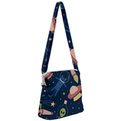 Seamless Pattern With Funny Alien Cat Galaxy Zipper Messenger Bag by Ndabl3x