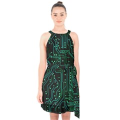 Circuits Circuit Board Green Halter Collar Waist Tie Chiffon Dress by Ndabl3x