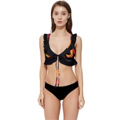 Forest Bear Silhouette Sunset Low Cut Ruffle Edge Bikini Top