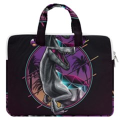 Style Dinosaur  80s Synth Retrowave Macbook Pro 16  Double Pocket Laptop Bag  by Cendanart