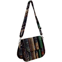 Assorted Color Books Old Macro Saddle Handbag by Cendanart