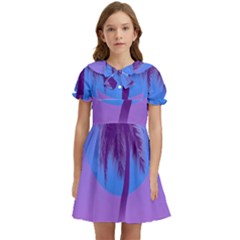 Palm Tree Vaporwave Synthwave Retro Style Kids  Bow Tie Puff Sleeve Dress