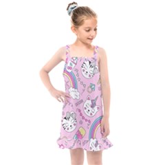 Beautiful Cute Animals Pattern Pink Kids  Overall Dress