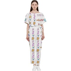 Doodles Border Letter Ornament Batwing Lightweight Chiffon Jumpsuit by Bedest