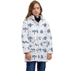 Insects Icons Square Seamless Pattern Kids  Hooded Longline Puffer Jacket by Bedest