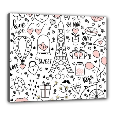 Big Collection With Hand Drawn Objects Valentines Day Canvas 24  X 20  (stretched) by Bedest