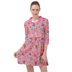 2856 - Pink Yummy Colorful Sweet Lollipop Candy Macaroon Cupcake Donut Seamless Mini Skater Shirt Dress by CoolDesigns