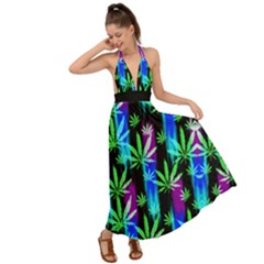 Marijuana Marijuana Leaves Colorful Neon Backless Maxi Beach Dress by CoolDesigns