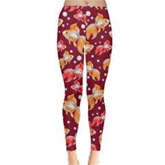 Gold Fish Red Red Watercolor Dolphins Pattern Leggings by CoolDesigns