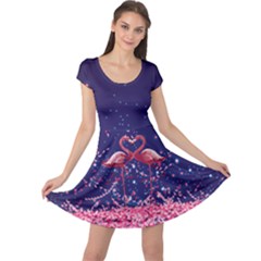 Dark Purple Flamingo Red Happy Valentines Pattern Cap Sleeve Dress by CoolDesigns