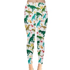 Green Dinosaur White Yellow Dinosaur Leggings  by CoolDesigns