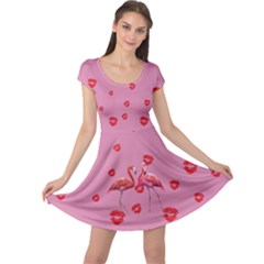 Lips Love Flamingo Couple Plum Cap Sleeve Dress by CoolDesigns