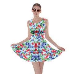 Berry Blue Red Pattern With Strawberries Graphic Stylized Drawing Skater Dress by CoolDesigns