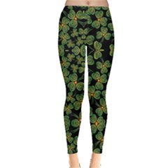 Vintage Black Shamrock Clover Leaves Leggings  by CoolDesigns