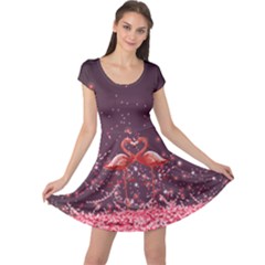 Dark Red Flamingo Red Happy Valentines Pattern Cap Sleeve Dress by CoolDesigns