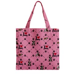 Cute Paws I Love Dog Pink Zipper Grocery Tote Bag by CoolDesigns