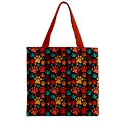 Dog Footprint Paws Colorful Pet Zipper Grocery Tote Bag by CoolDesigns