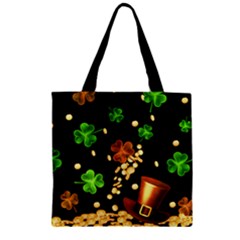 Elegant Hat Shamrock Black Coins Pattern Zipper Grocery Tote Bag by CoolDesigns