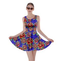 Heart Roses Blue & Red Floral  Skater Dress by CoolDesigns