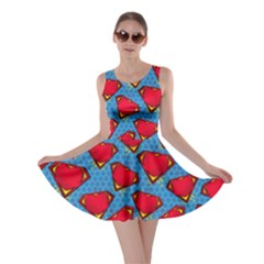 Red Super Heart Steel Blue Skater Dress by CoolDesigns