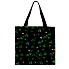 Shamrock Falling Black Dark Zipper Grocery Tote Bag by CoolDesigns