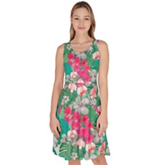 Hawaii Hibiscus Aquamarine Tropical Flowers Knee Length Skater Dress With Pockets by CoolDesigns