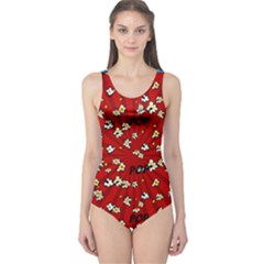 Red Shocking Popcorn Pop Art One Piece Swimsuit by CoolDesigns