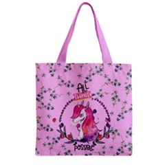 Orchid Unicorn Print Zipper Grocery Tote Bag by CoolDesigns