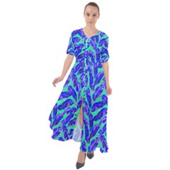 Neon Banana Leaves Aquamarine Hawaii Waist Tie Boho Maxi Dress by CoolDesigns