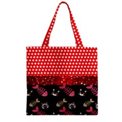 Pet Fish Bones Pattern Red Polka Dots Zipper Grocery Tote Bag by CoolDesigns