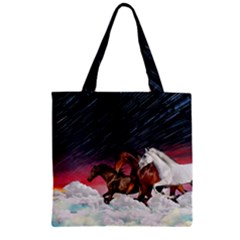 Black Horse On Clouds Pattern Zipper Grocery Tote Bag by CoolDesigns