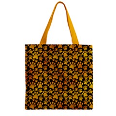 Dog Footprint Paws Dark Yellow Pet Zipper Grocery Tote Bag by CoolDesigns