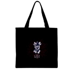 Cute French Bulldog Face Black Zipper Grocery Tote Bag by CoolDesigns