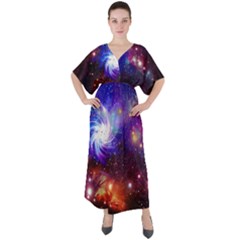 Black Hole Black A Fun Night Sky The Moon And Stars V-neck Boho Style Maxi Dress by CoolDesigns