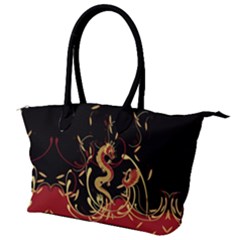 Vintage Dragon Black Chinese Print Canvas Shoulder Bag by CoolDesigns