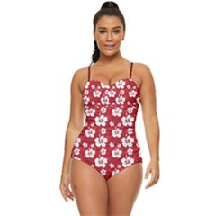 Hawaii Red Pattern Hibiscus Flowers Retro Full Coverage Swimsuit Clone by CoolDesigns