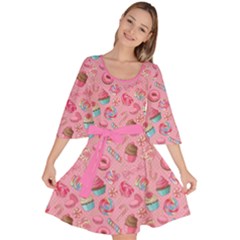 Pink Yummy Colorful Sweet Lollipop Candy Macaroon Cupcake Donut Seamless Velour Kimono Dress by CoolDesigns