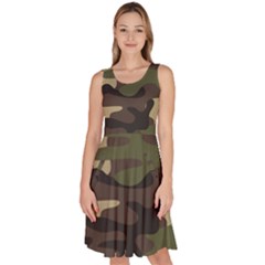 Texture Military Camouflage Repeats Seamless Army Green Hunting Knee Length Skater Dress With Pockets by Bedest